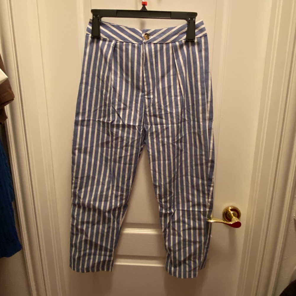 Vertical Striped Blue White Pants